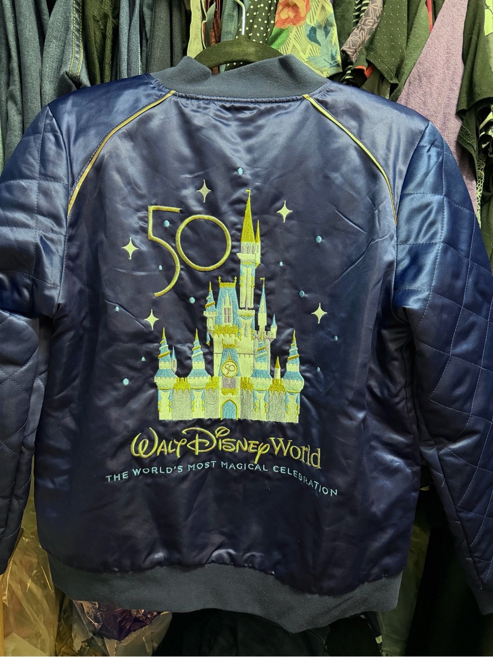 Walt Disney World 50th Anniversary Limited Edition Blue Satin Bomber Jacket M